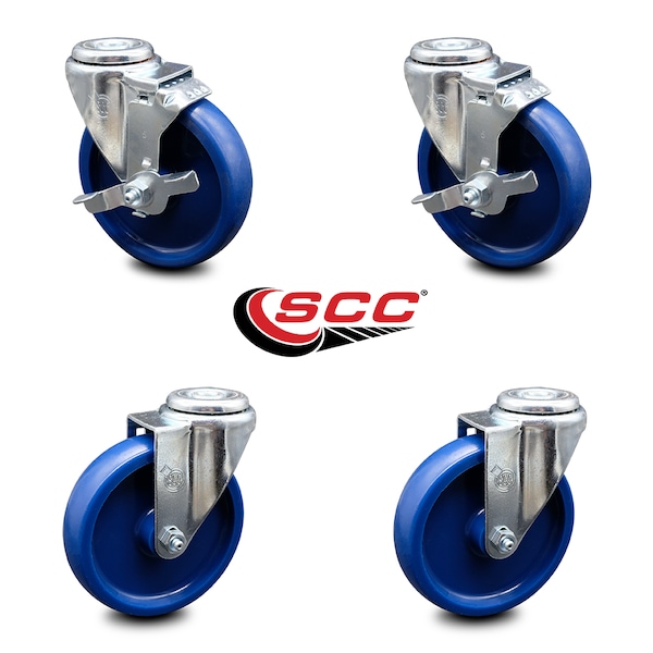 5 Inch Solid Polyurethane Wheel Swivel Bolt Hole Caster Set with 2 Brake SCC